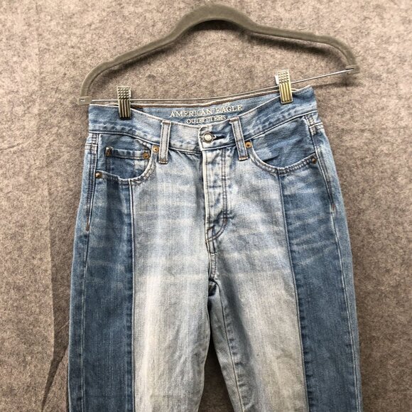 American Eagle Vintage Hi-Rise Jeans Womens Size 2R Two Tone Straight Frayed - Picture 3 of 11
